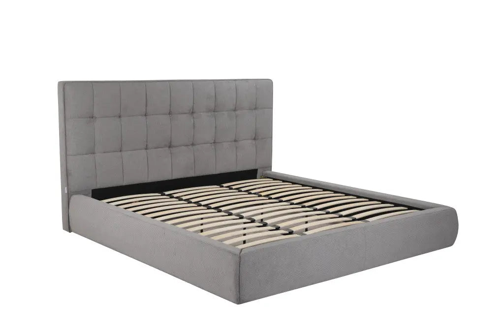 Gray Tufted Linen Blend Upholstered King Bed Frame Homeroots Bed & Bath