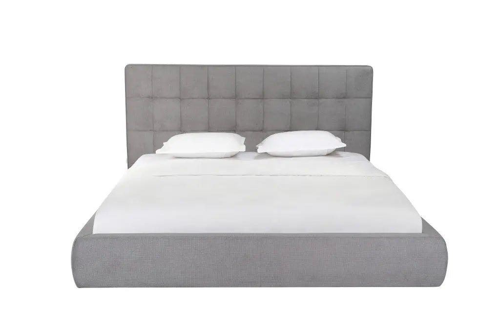 Gray Tufted Linen Blend Upholstered King Bed Frame Homeroots Bed & Bath