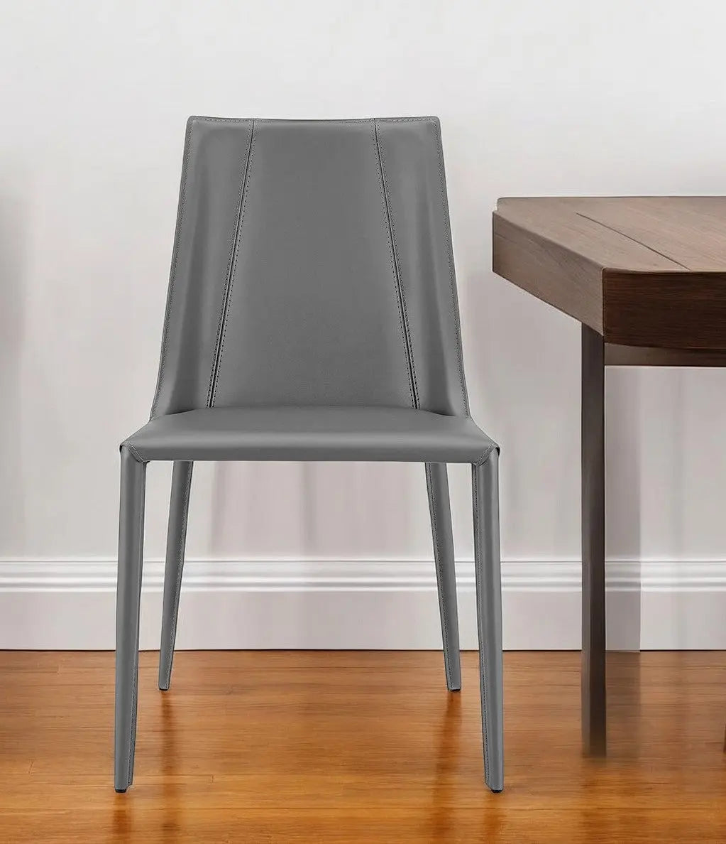 Gray Upholstered Leather Dining Side Chair Homeroots Kitchen & Dining
