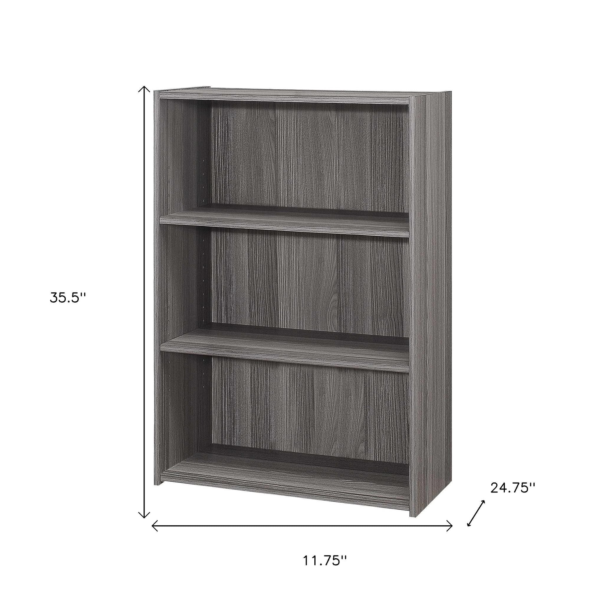 Gray Wood Adjustable Three Tier Bookcase - GreatEagleInc