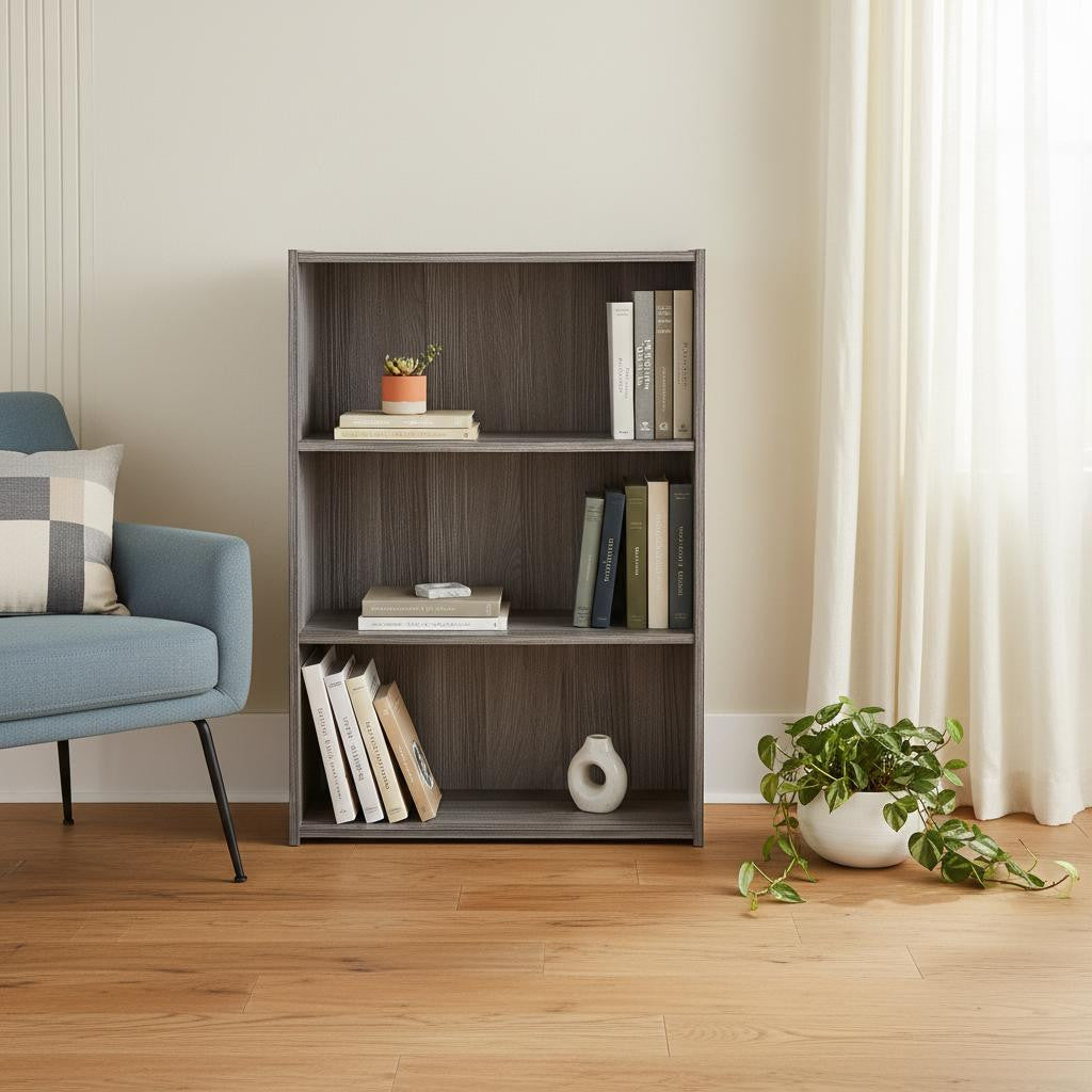 Gray Wood Adjustable Three Tier Bookcase - GreatEagleInc