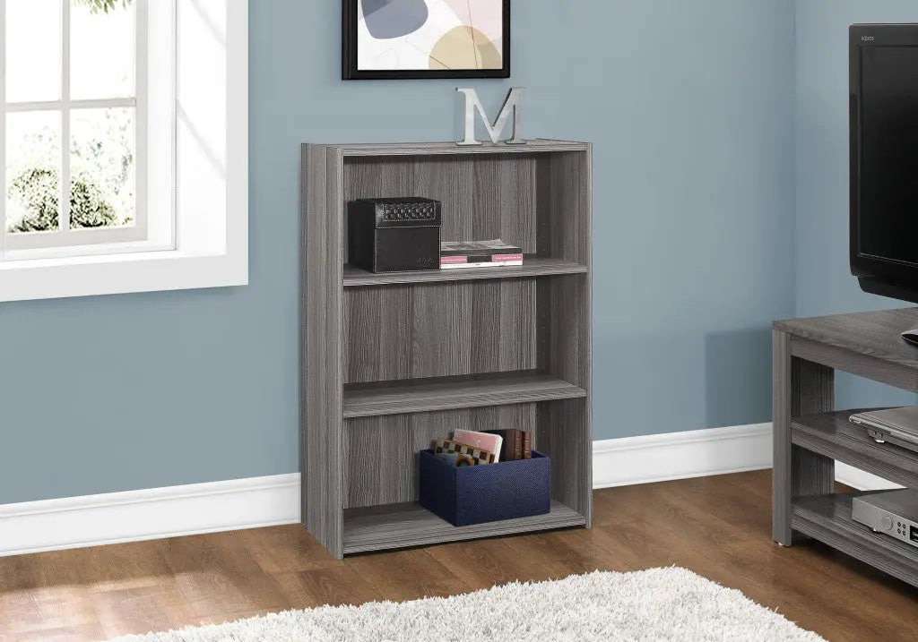 Gray Wood Adjustable Three Tier Bookcase - GreatEagleInc