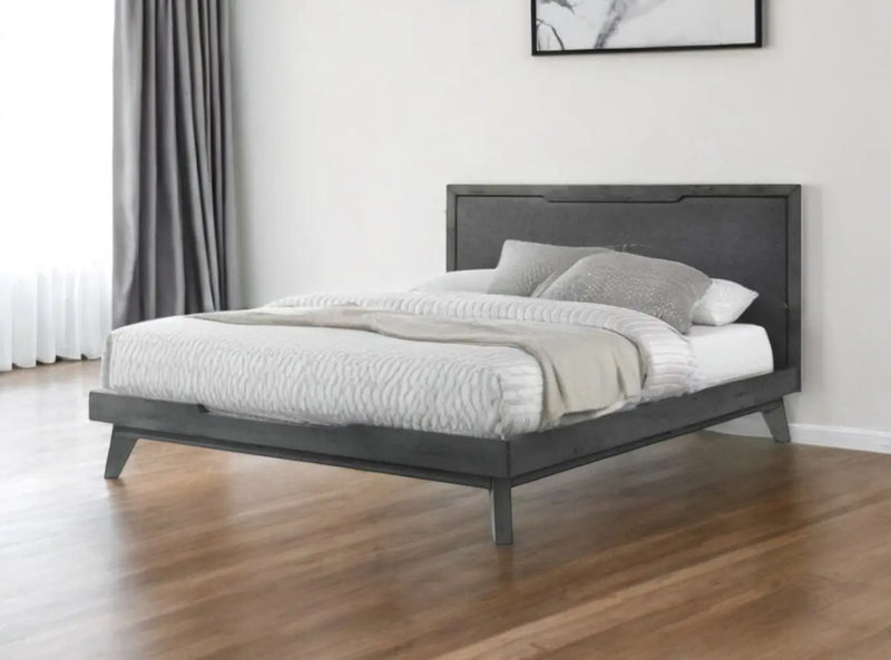 Gray Wood And Linen King Bed Frame Homeroots Bed & Bath