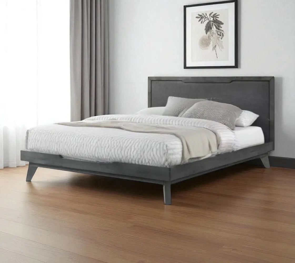 Gray Wood And Linen Queen Bed Frame Homeroots Bed & Bath