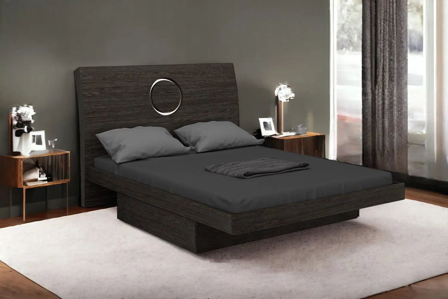 Gray Wood King Bed Frame With Drawer With Drawer Storage Homeroots Bed & Bath