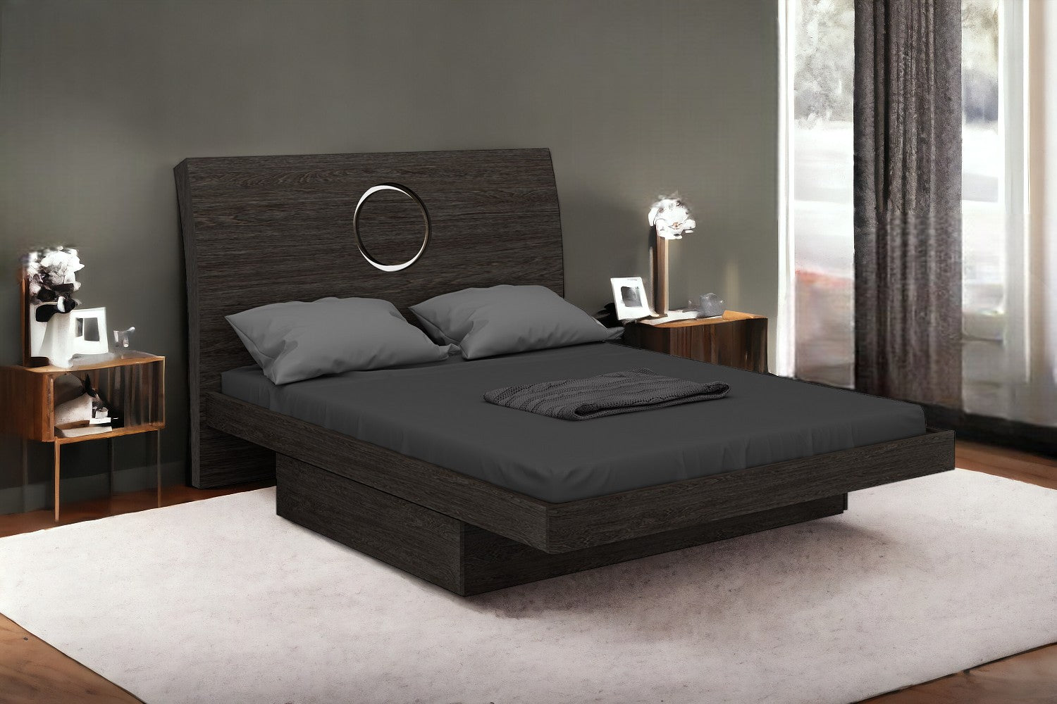 Gray Wood King Bed Frame With Drawer With Drawer Storage Homeroots Bed & Bath
