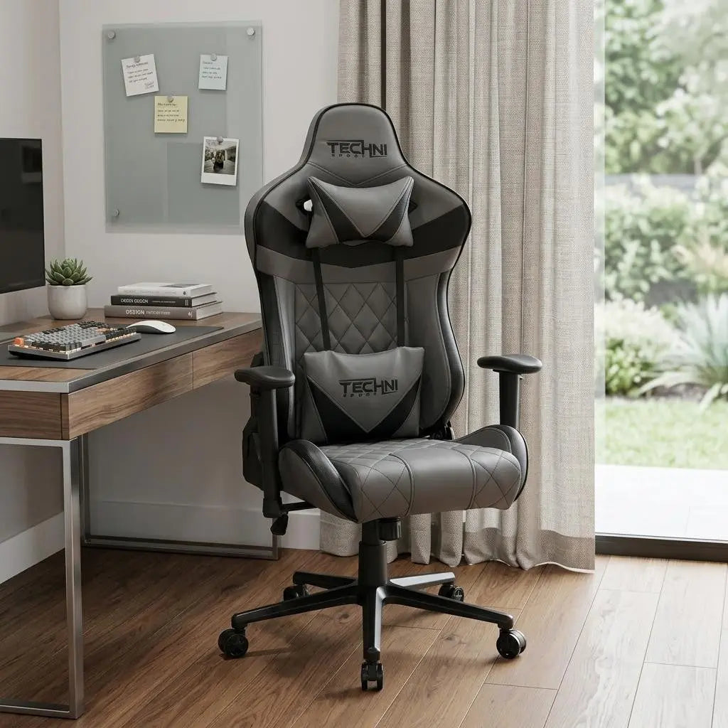 Gray and Black Adjustable Height Swivel Rolling Gaming Chair Homeroots Office