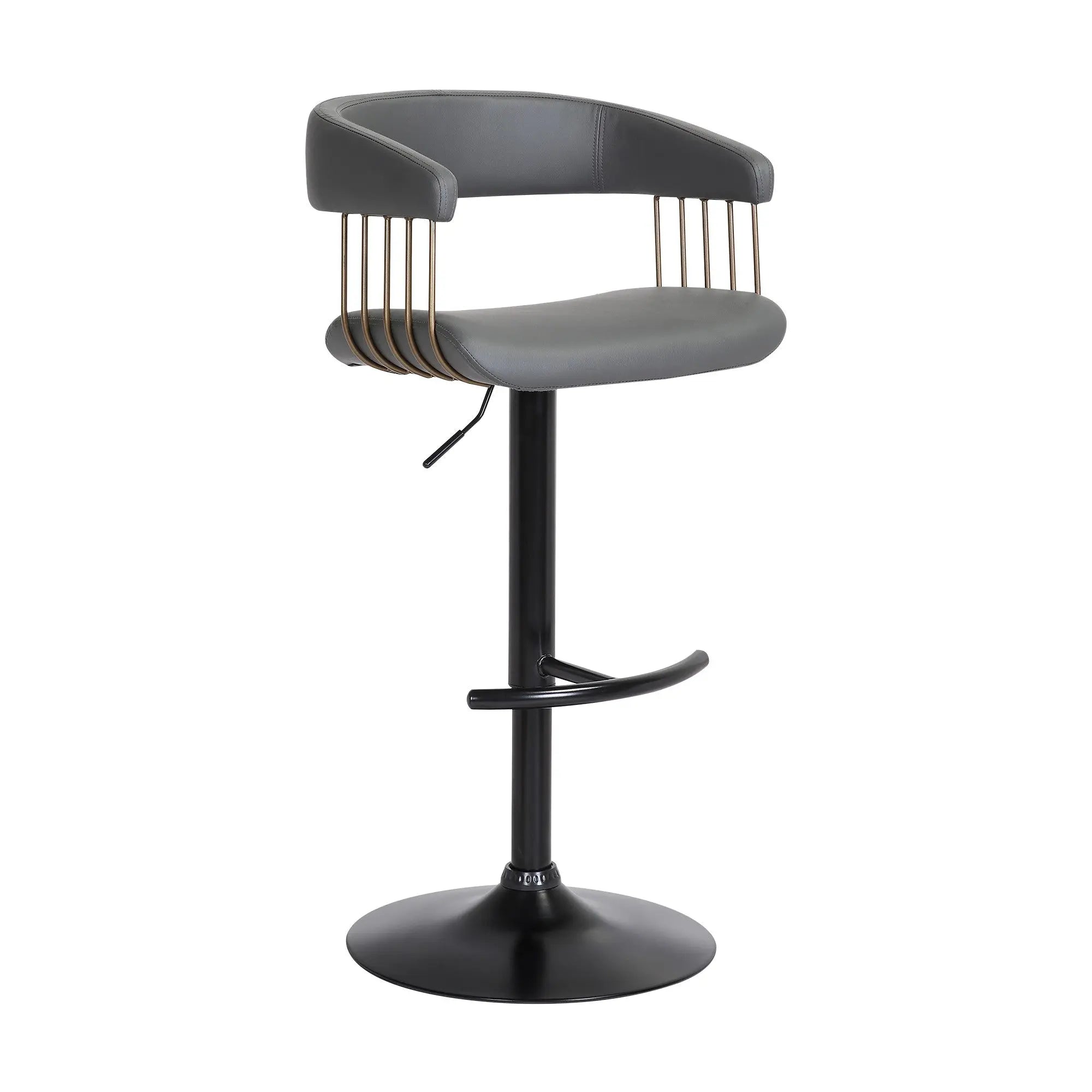 Gray and Black Faux Leather with Metal Swivel Adjustable Height Bar Chair Homeroots Living Room