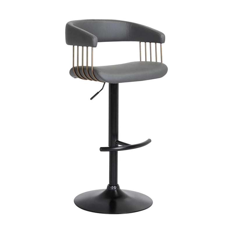 Gray and Black Faux Leather with Metal Swivel Adjustable Height Bar Chair Homeroots Living Room