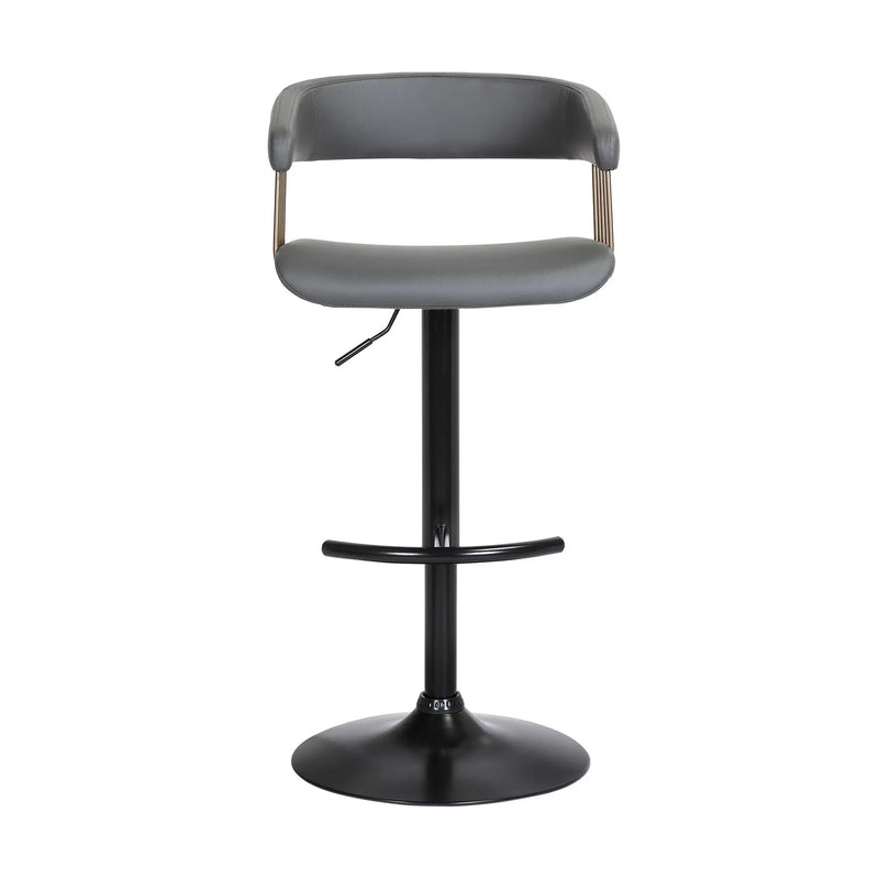 Gray and Black Faux Leather with Metal Swivel Adjustable Height Bar Chair Homeroots Living Room