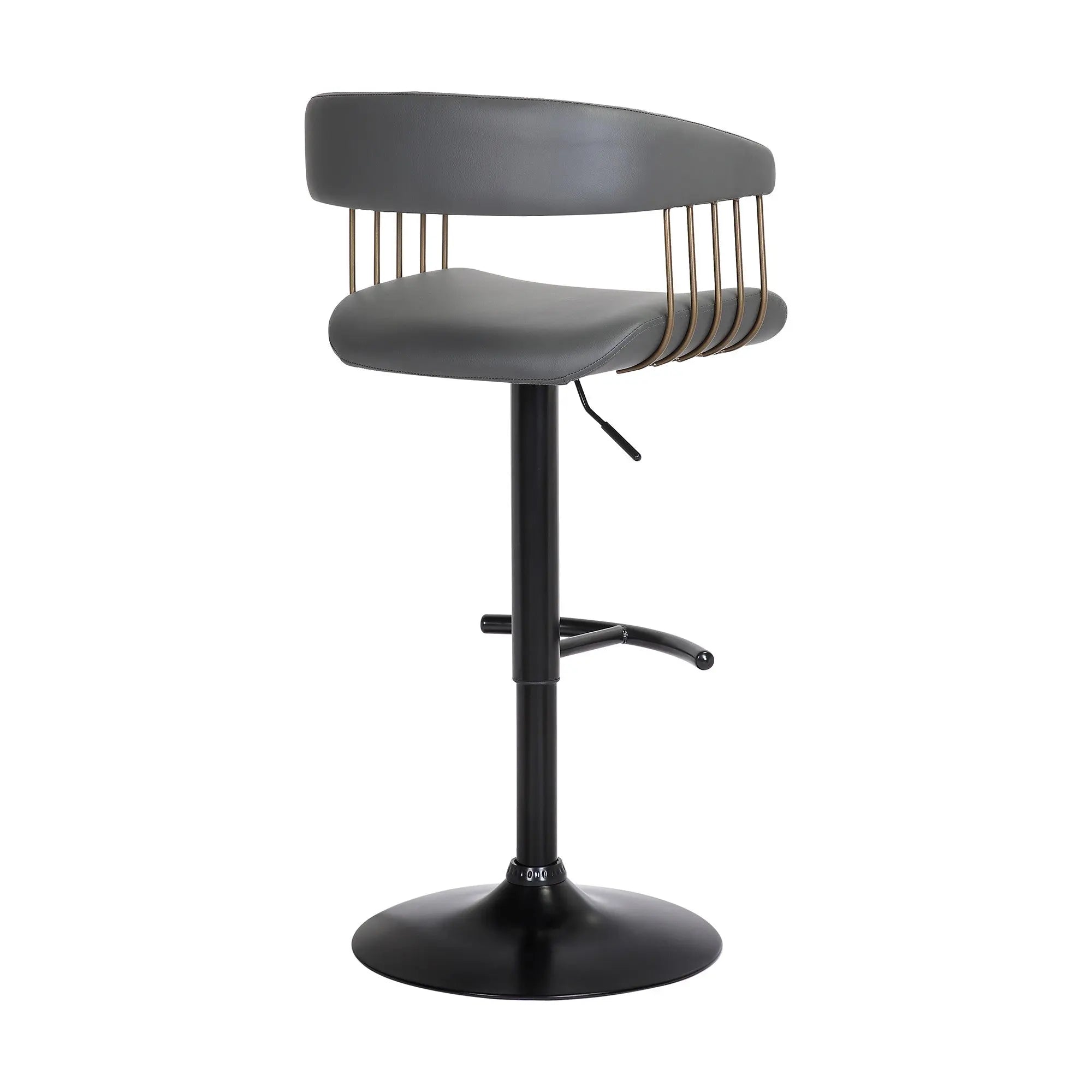 Gray and Black Faux Leather with Metal Swivel Adjustable Height Bar Chair Homeroots Living Room