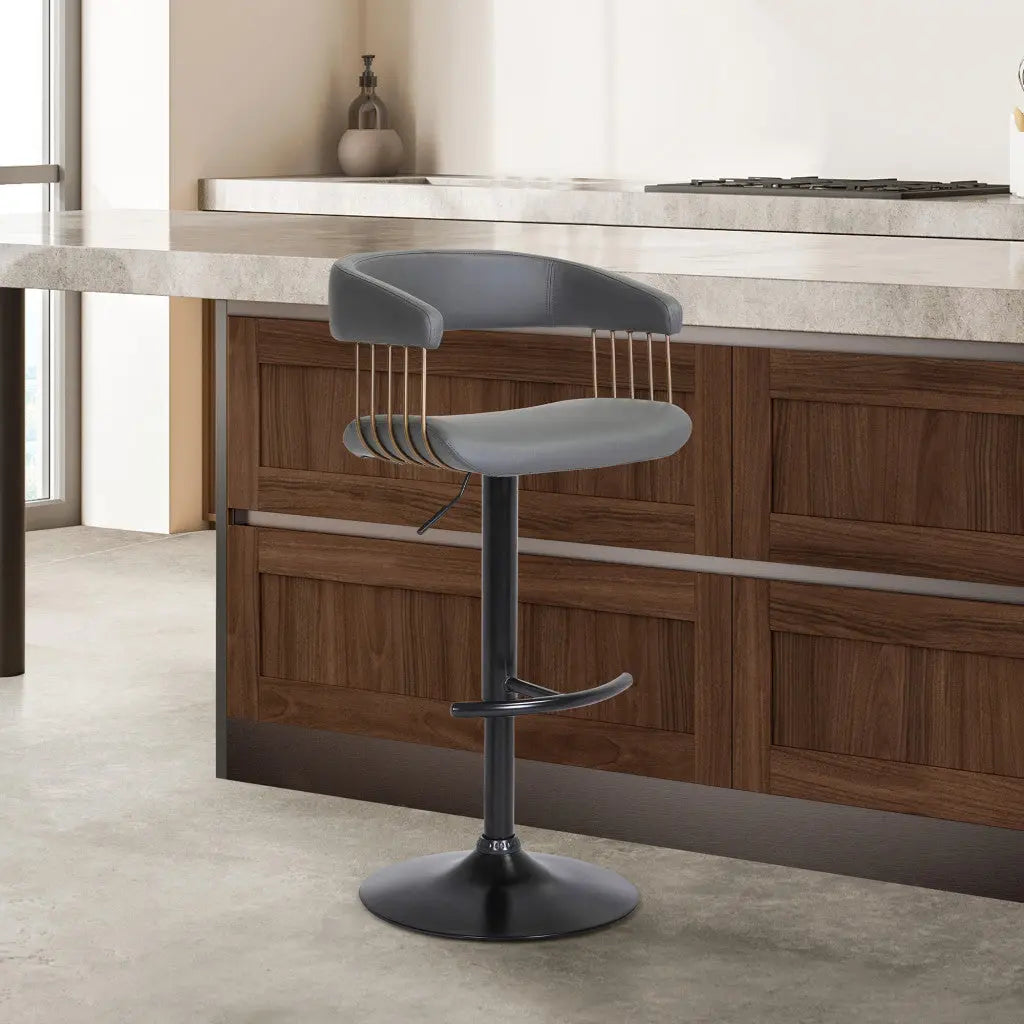Gray and Black Faux Leather with Metal Swivel Adjustable Height Bar Chair Homeroots Living Room