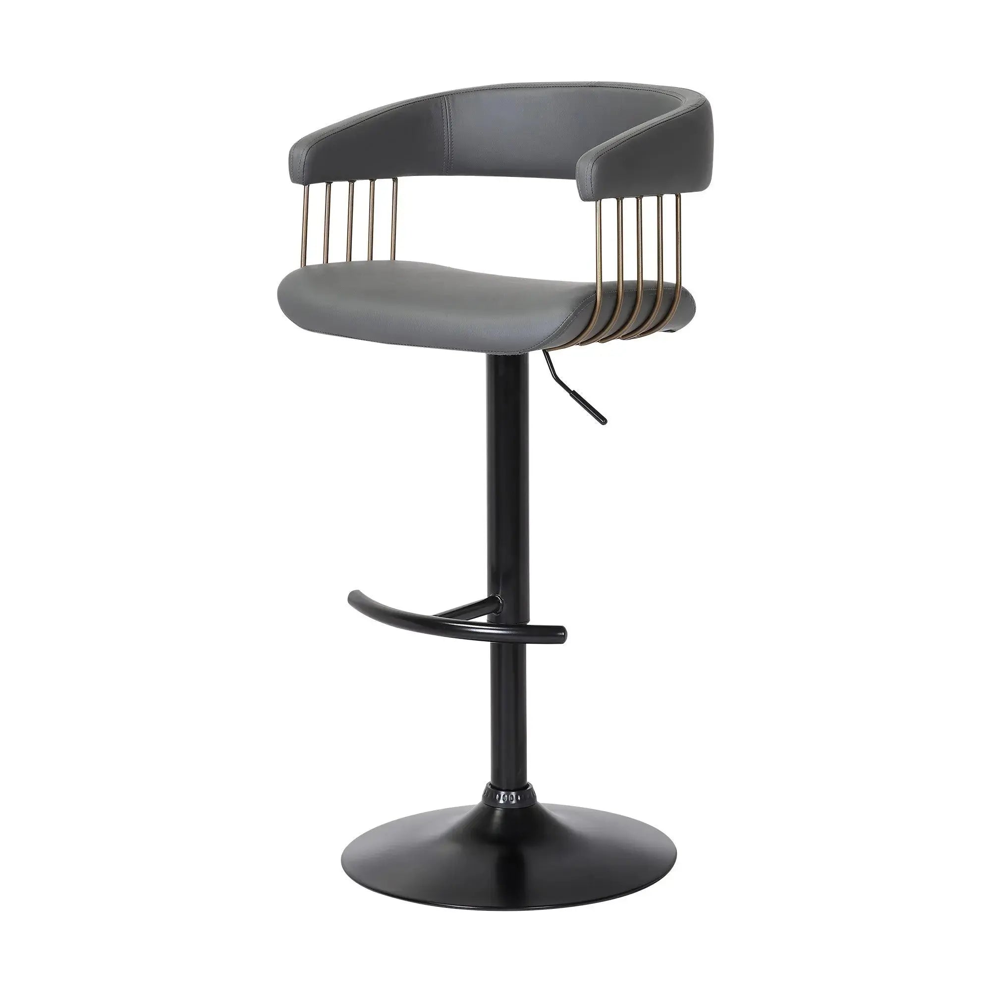 Gray and Black Faux Leather with Metal Swivel Adjustable Height Bar Chair Homeroots Living Room