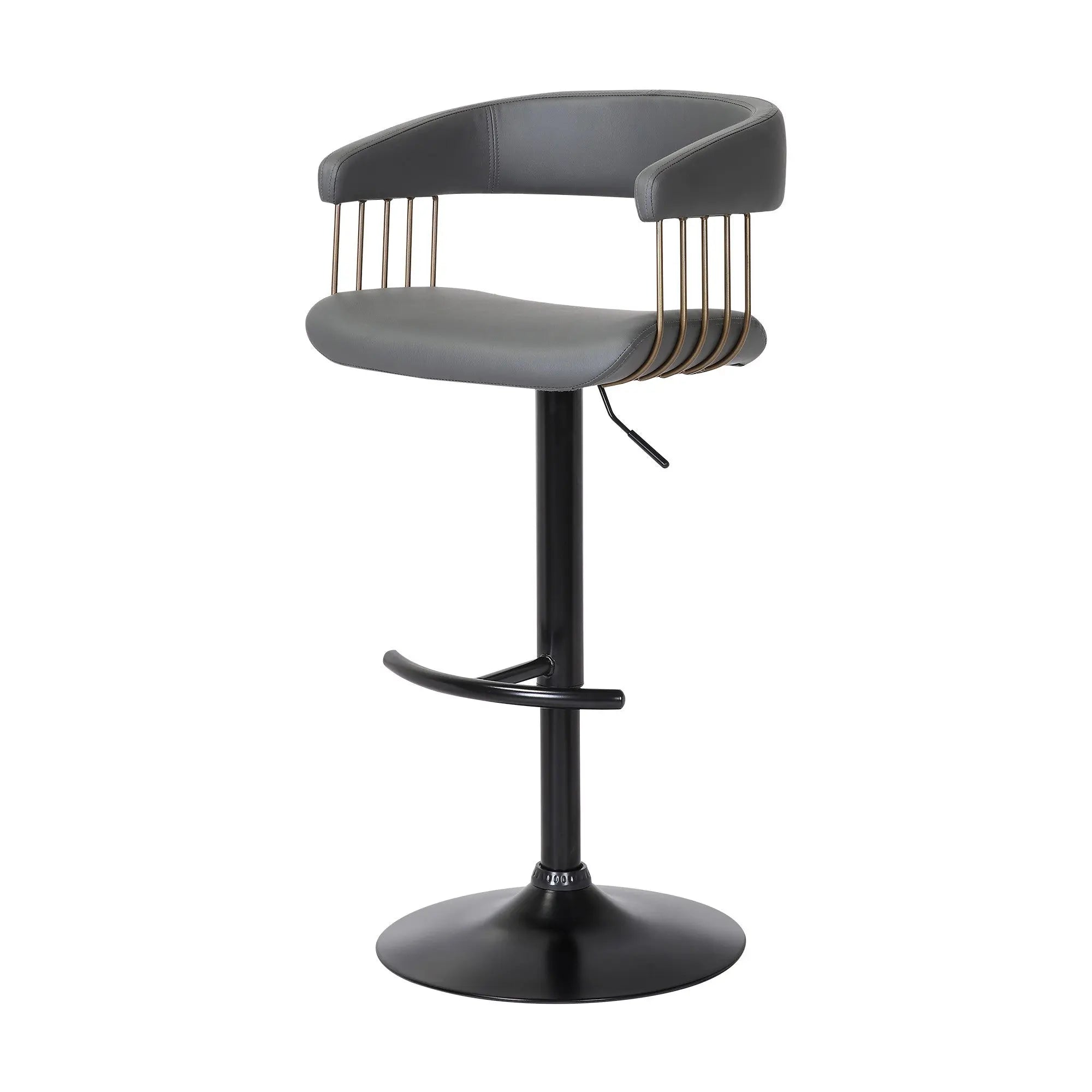 Gray and Black Faux Leather with Metal Swivel Adjustable Height Bar Chair Homeroots Living Room
