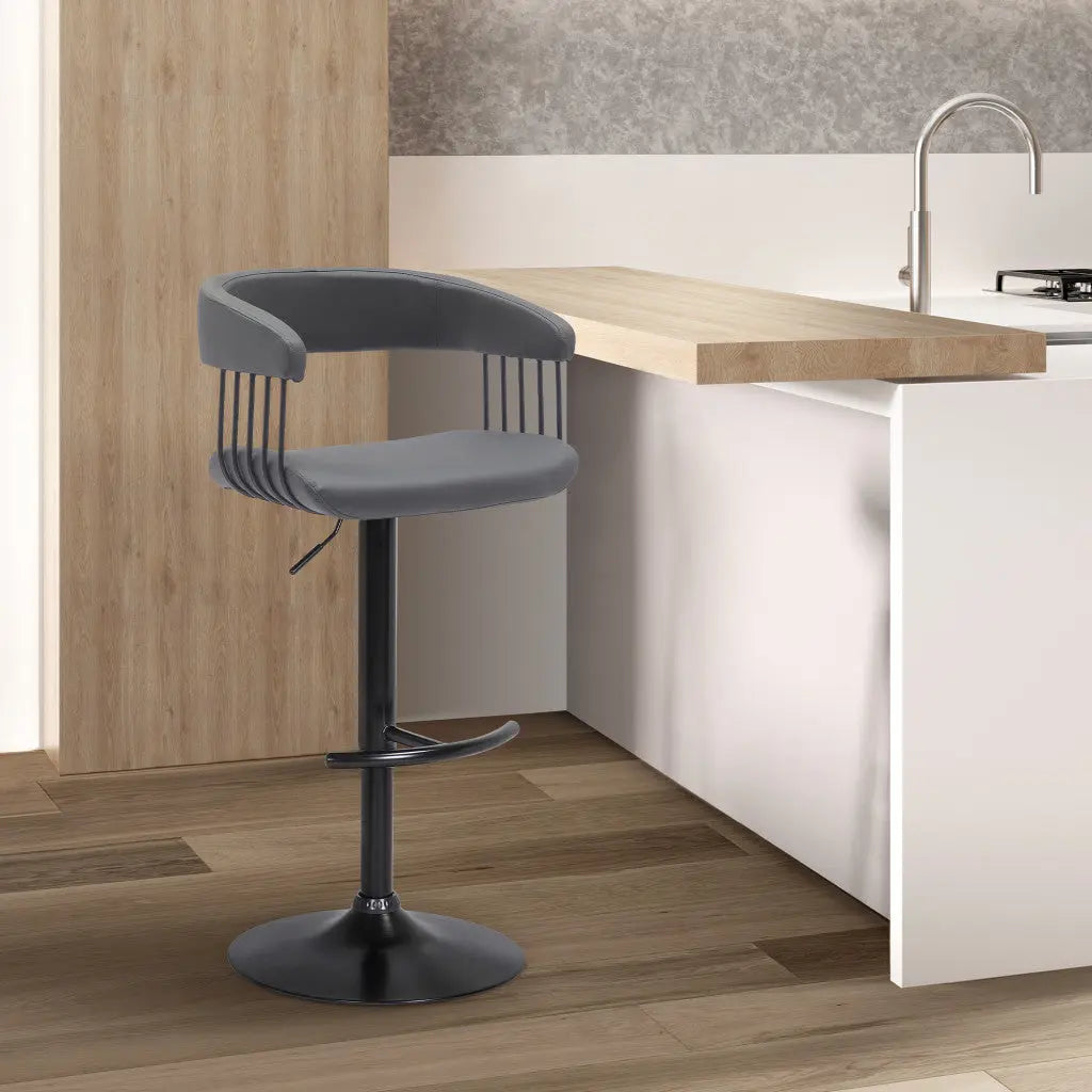 Gray and Black Faux Leather with Metal Swivel Adjustable Height Bar Chair Homeroots Living Room