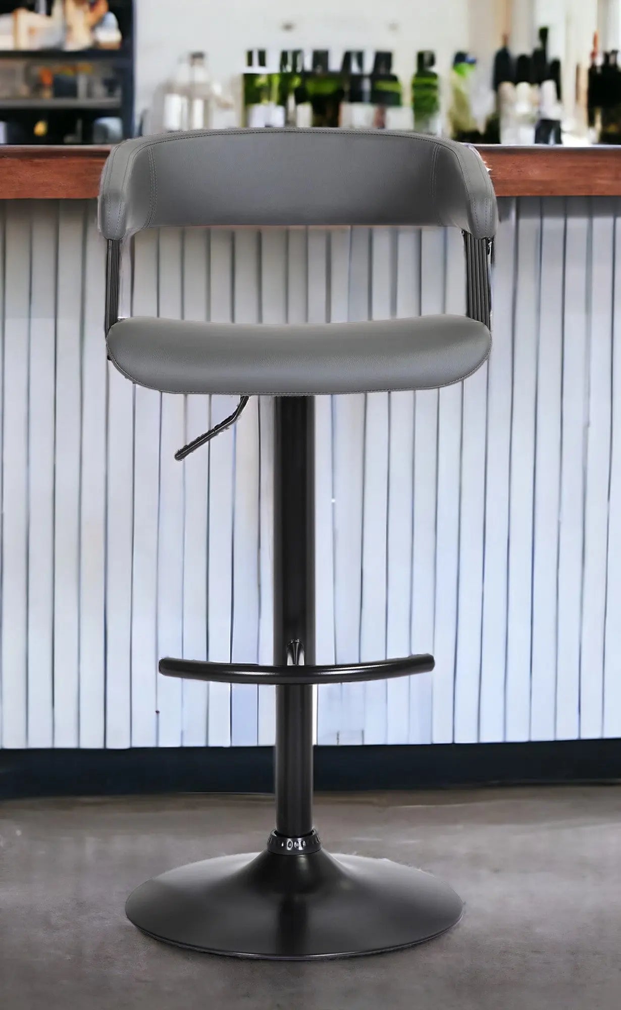 Gray and Black Faux Leather with Metal Swivel Adjustable Height Bar Chair Homeroots Living Room
