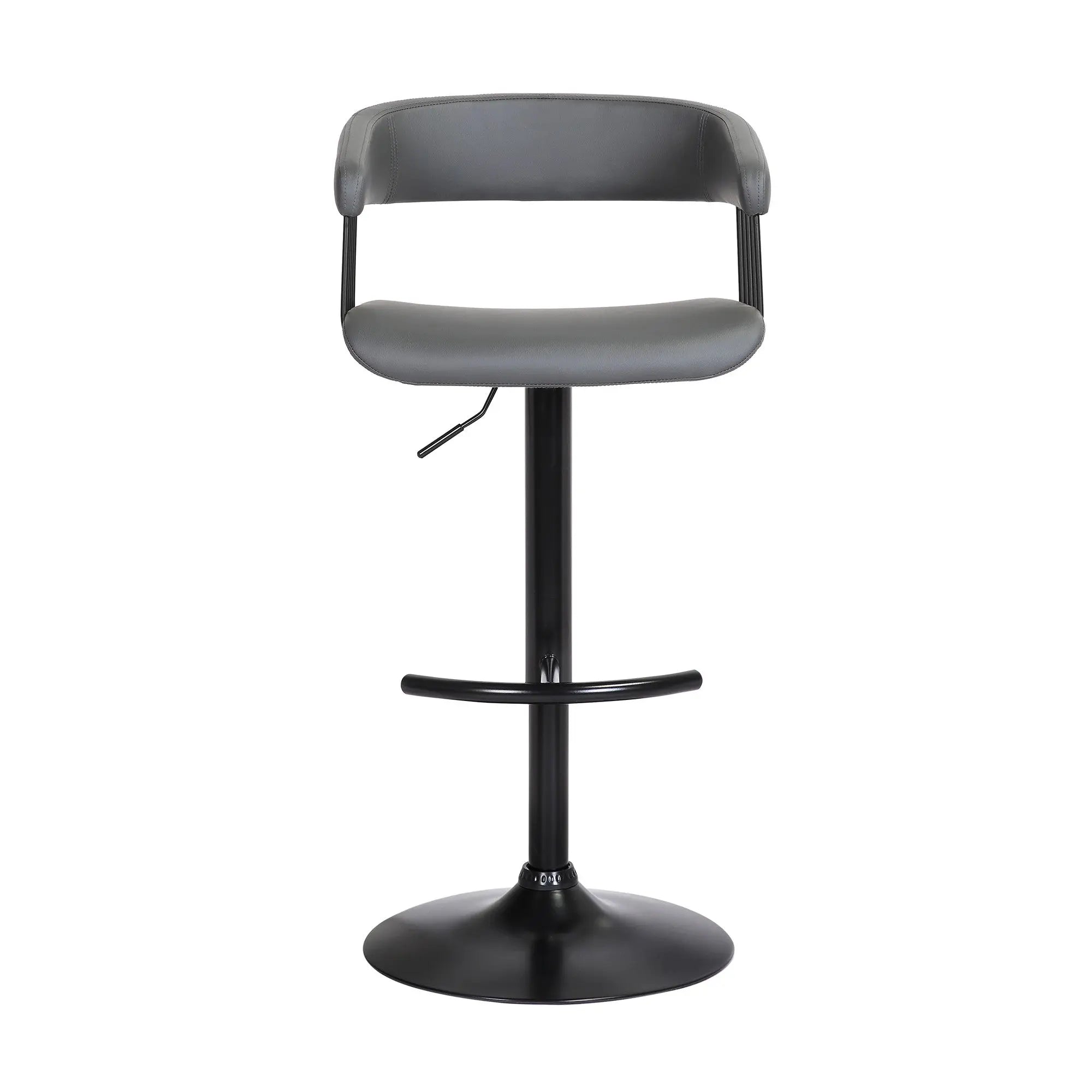 Gray and Black Faux Leather with Metal Swivel Adjustable Height Bar Chair Homeroots Living Room