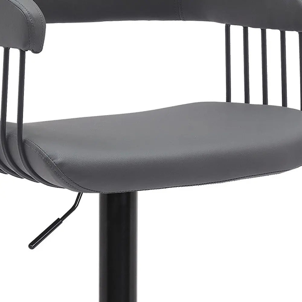 Gray and Black Faux Leather with Metal Swivel Adjustable Height Bar Chair Homeroots Living Room