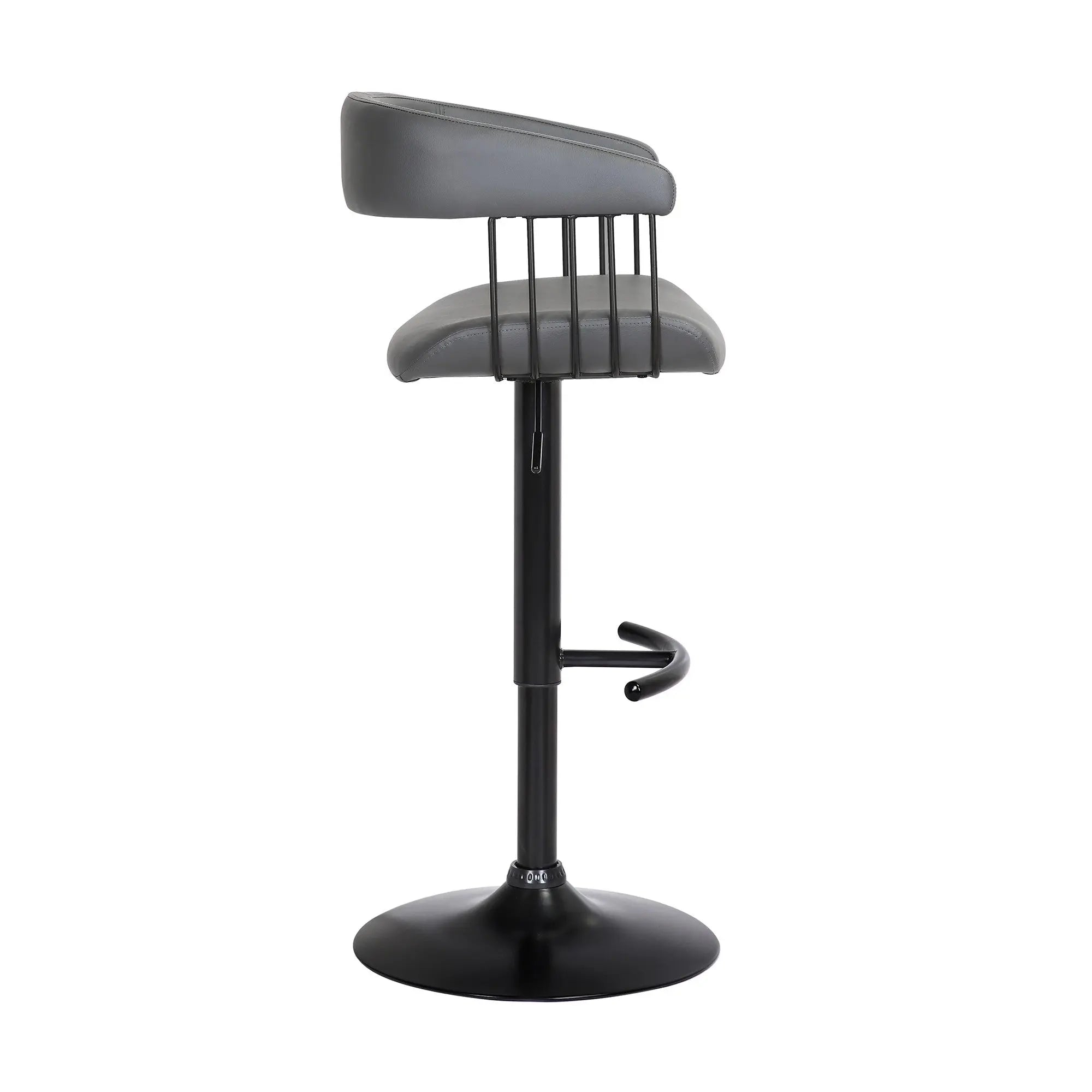 Gray and Black Faux Leather with Metal Swivel Adjustable Height Bar Chair Homeroots Living Room
