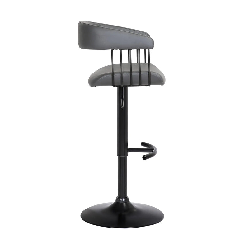 Gray and Black Faux Leather with Metal Swivel Adjustable Height Bar Chair Homeroots Living Room