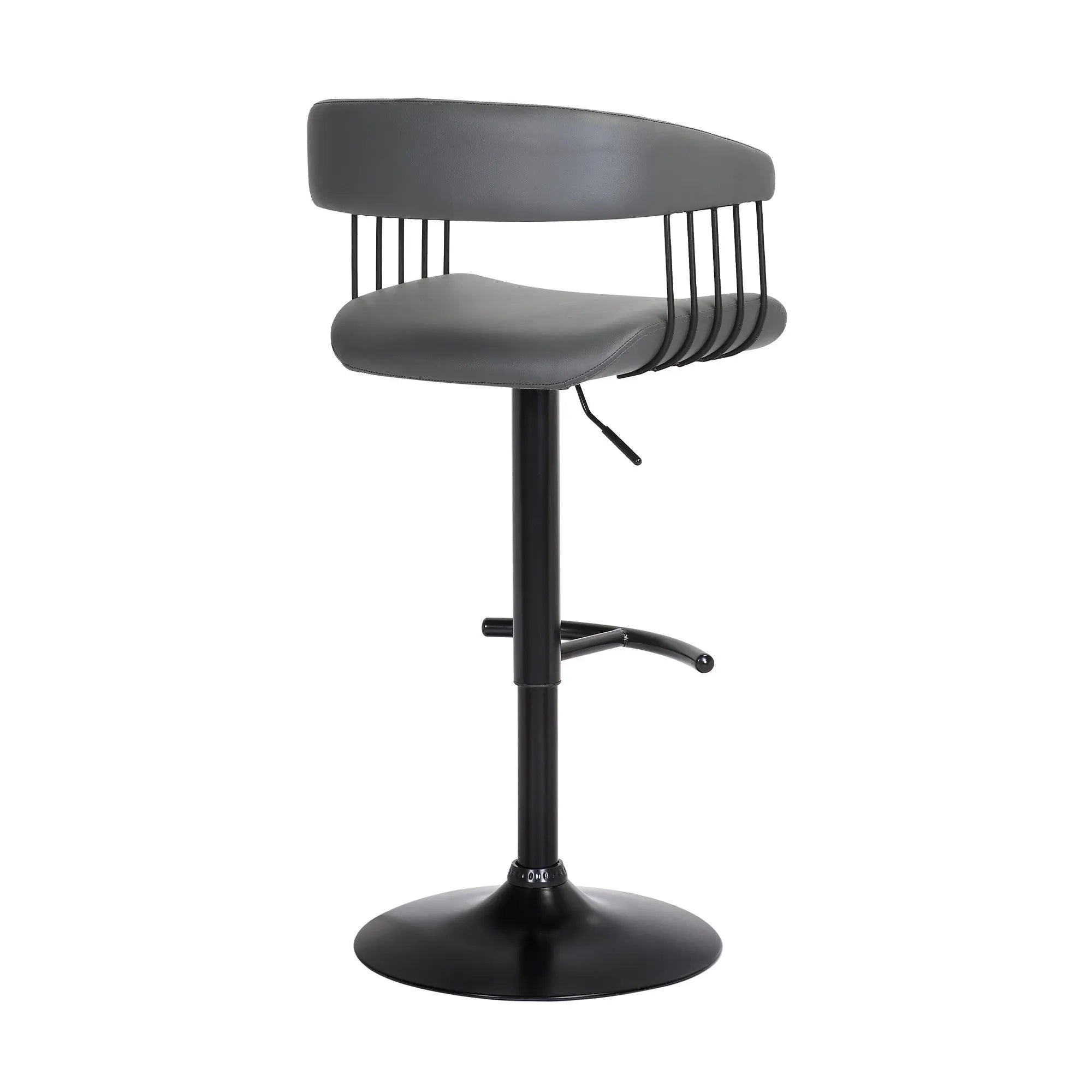Gray and Black Faux Leather with Metal Swivel Adjustable Height Bar Chair Homeroots Living Room