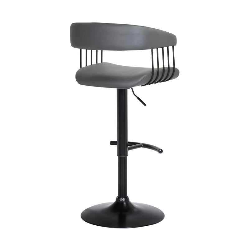 Gray and Black Faux Leather with Metal Swivel Adjustable Height Bar Chair Homeroots Living Room