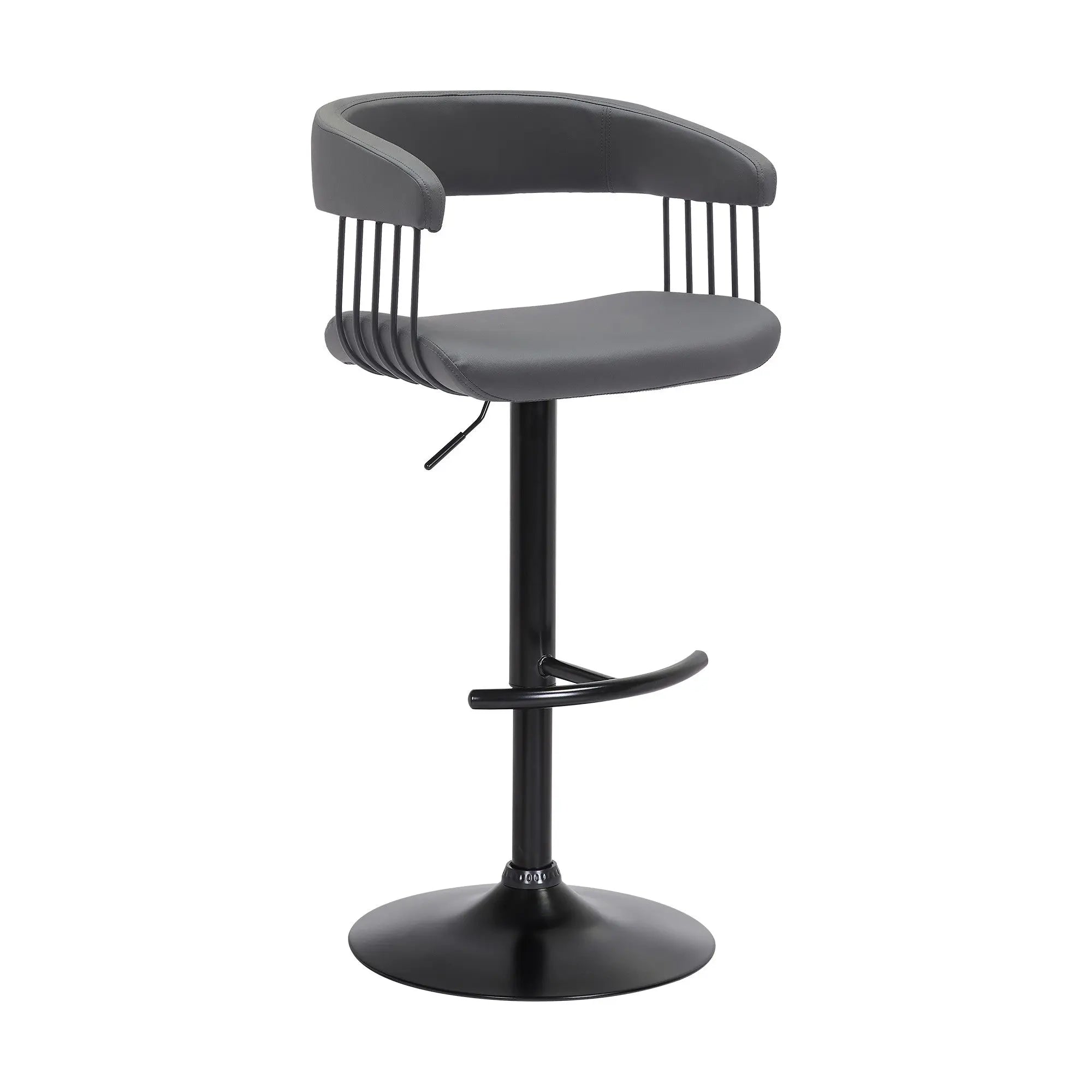 Gray and Black Faux Leather with Metal Swivel Adjustable Height Bar Chair Homeroots Living Room