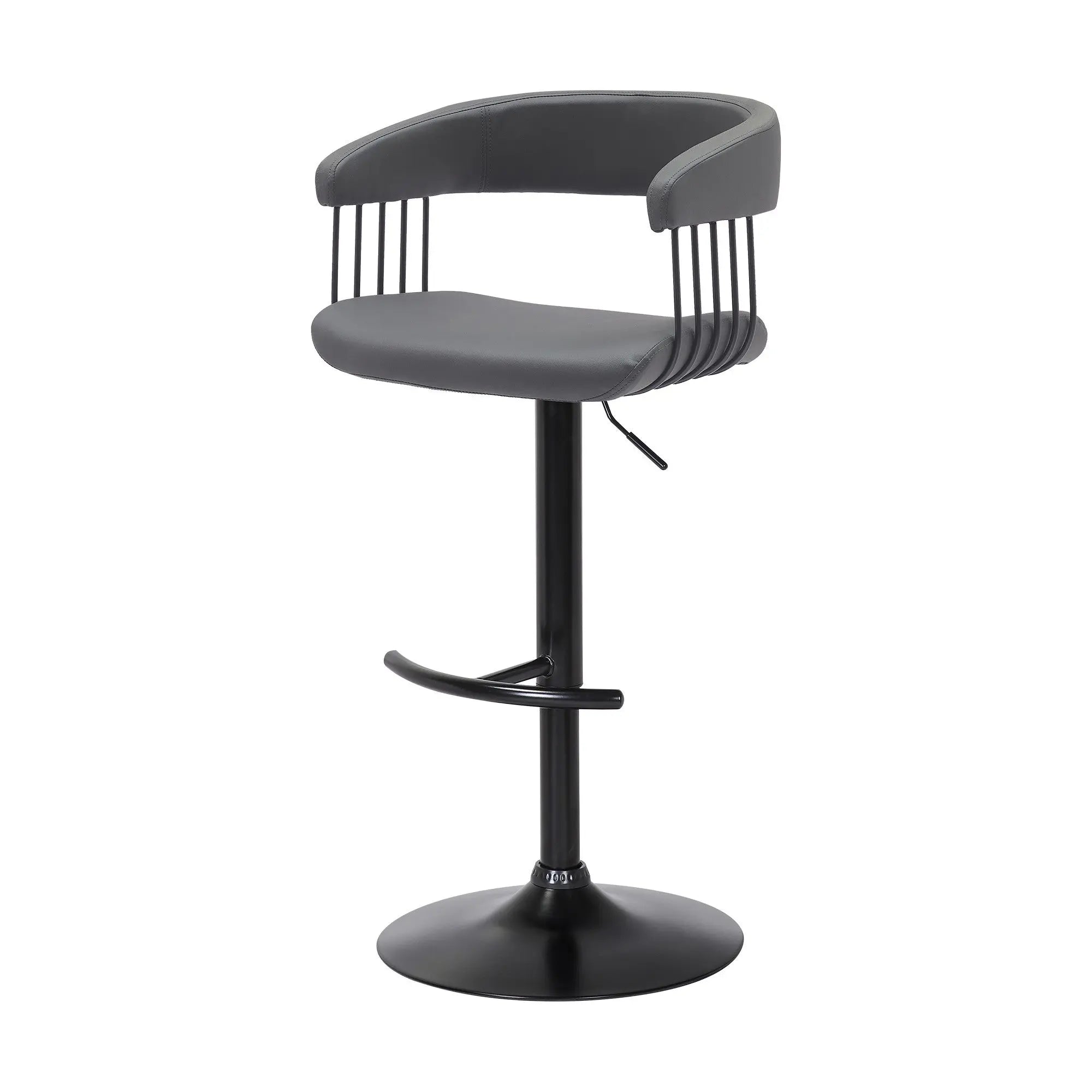 Gray and Black Faux Leather with Metal Swivel Adjustable Height Bar Chair Homeroots Living Room