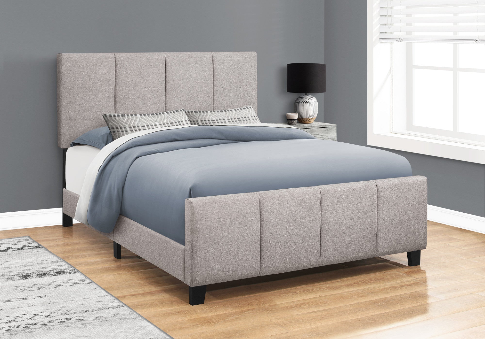 Gray and Black Tufted Linen Queen Bed Frame - GreatEagleInc