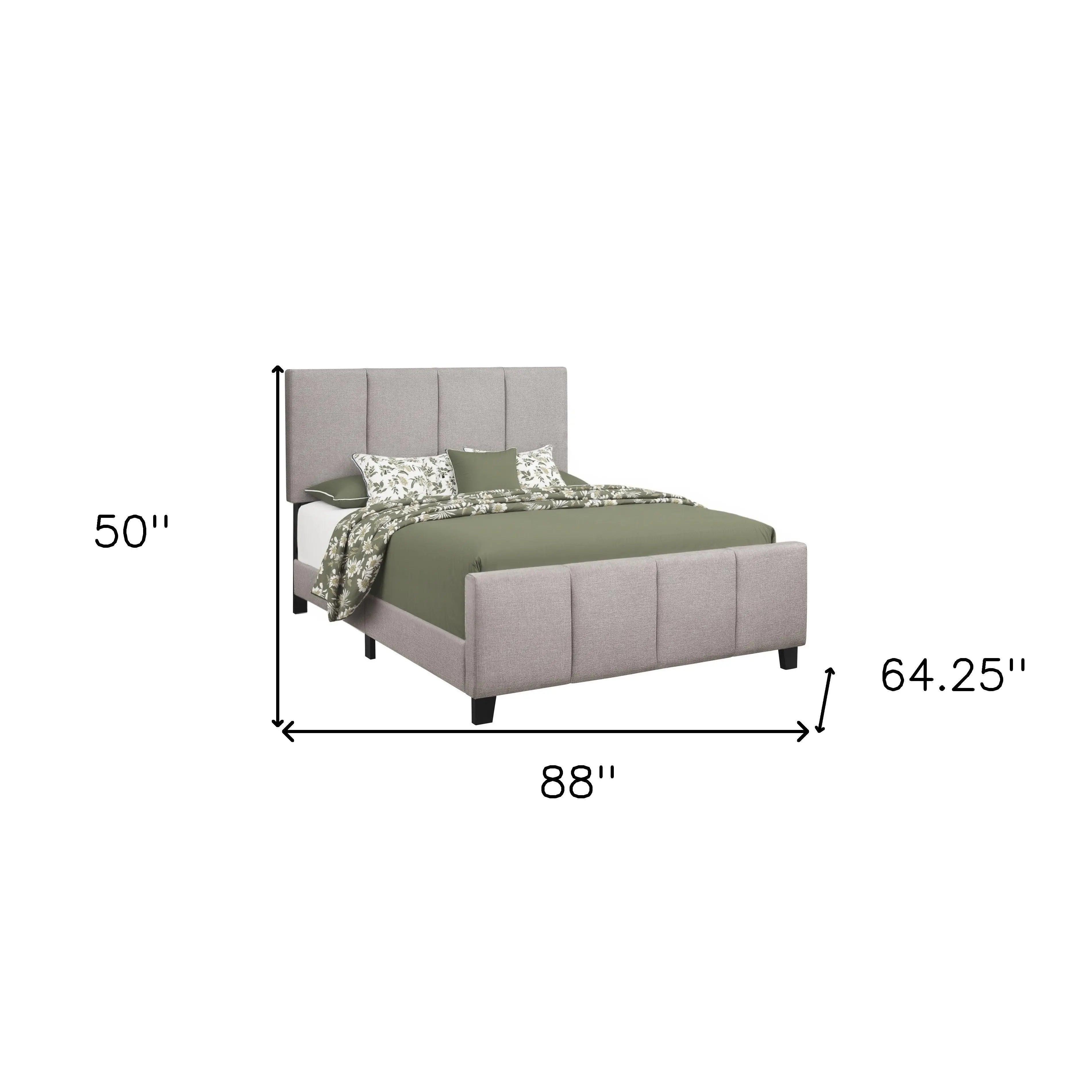 Gray and Black Tufted Linen Queen Bed Frame - GreatEagleInc