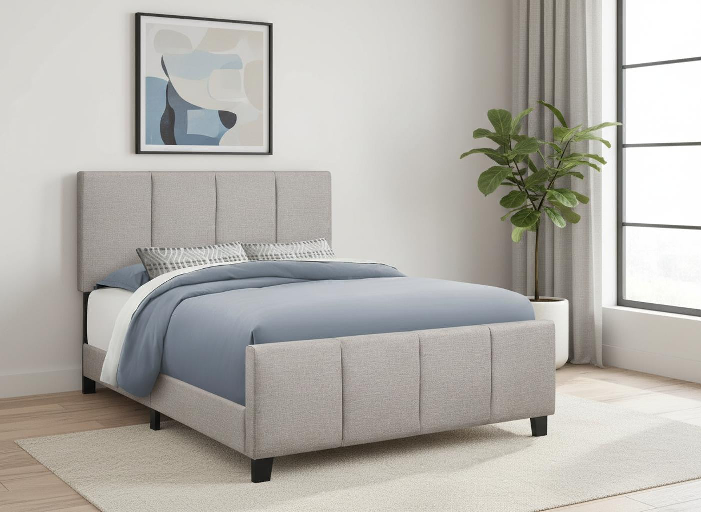 Gray and Black Tufted Linen Queen Bed Frame - GreatEagleInc