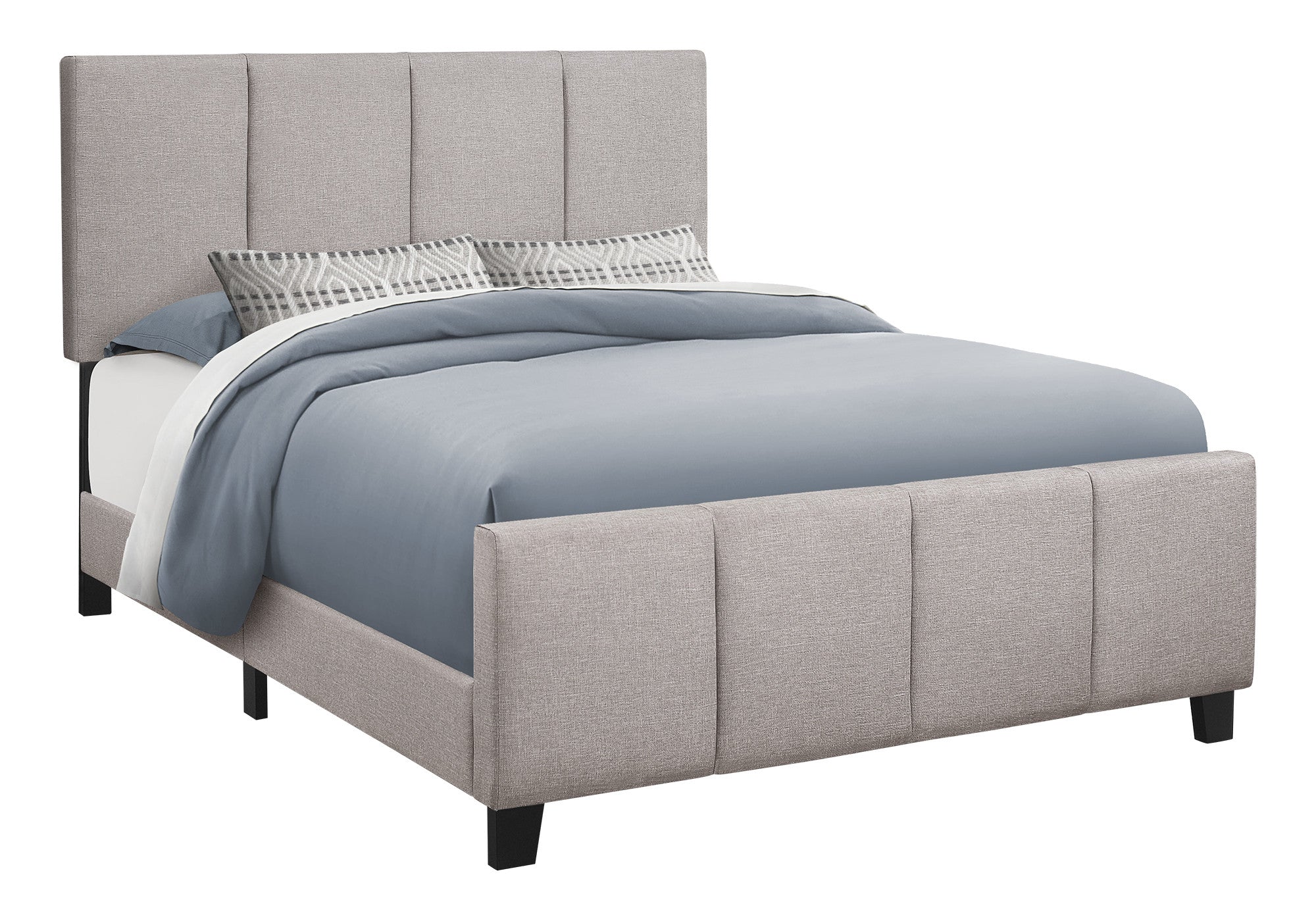 Gray and Black Tufted Linen Queen Bed Frame - GreatEagleInc