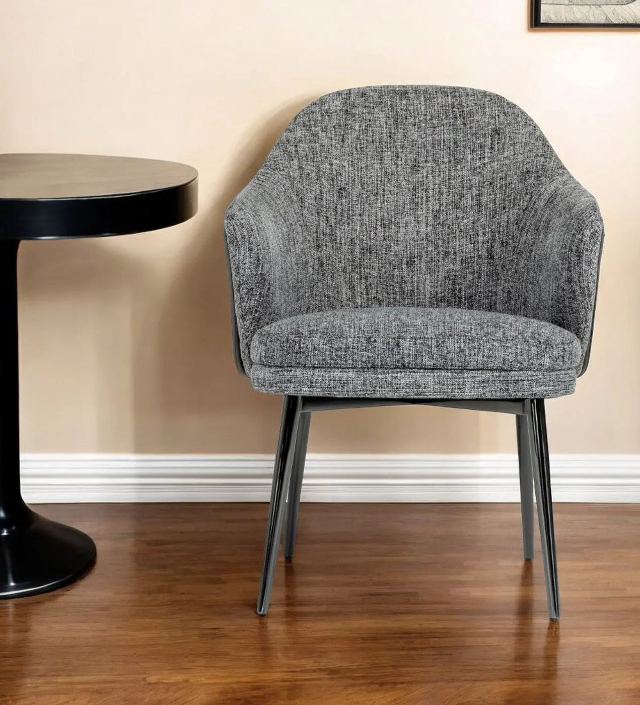 Gray and Black Upholstered Fabric And Faux Leather Wing Back Dining Arm Chair Homeroots Kitchen & Dining