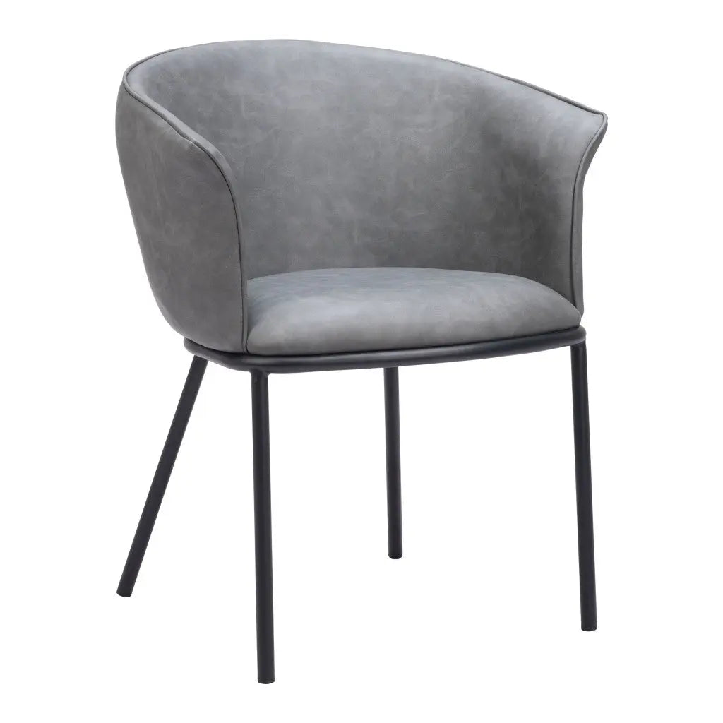 Gray and Black Upholstered Faux Leather Dining Arm Chair - GreatEagleInc