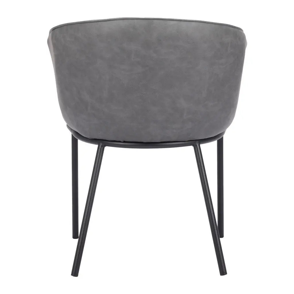 Gray and Black Upholstered Faux Leather Dining Arm Chair - GreatEagleInc