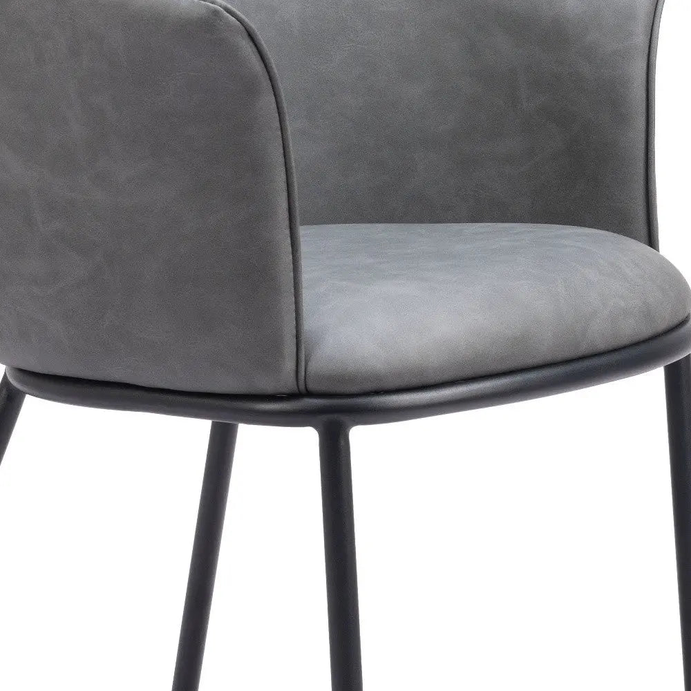 Gray and Black Upholstered Faux Leather Dining Arm Chair - GreatEagleInc
