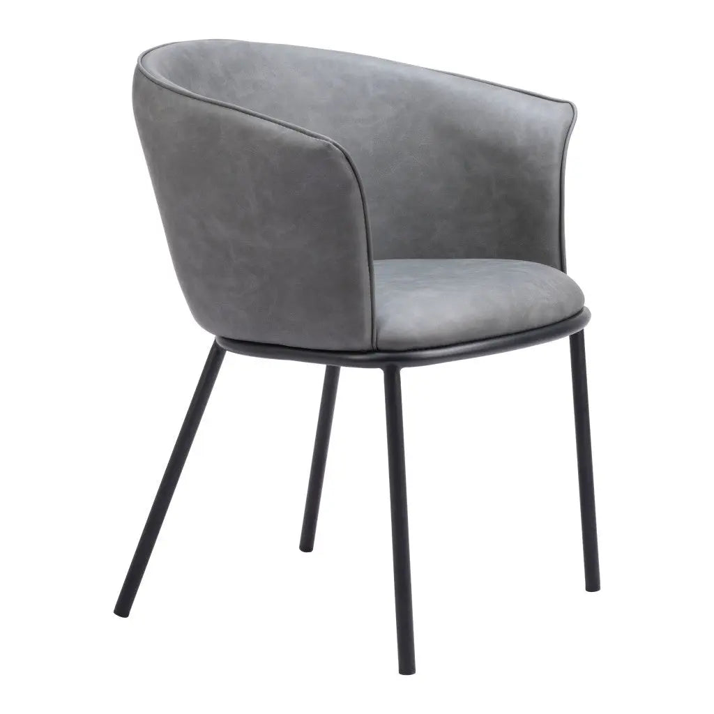 Gray and Black Upholstered Faux Leather Dining Arm Chair - GreatEagleInc