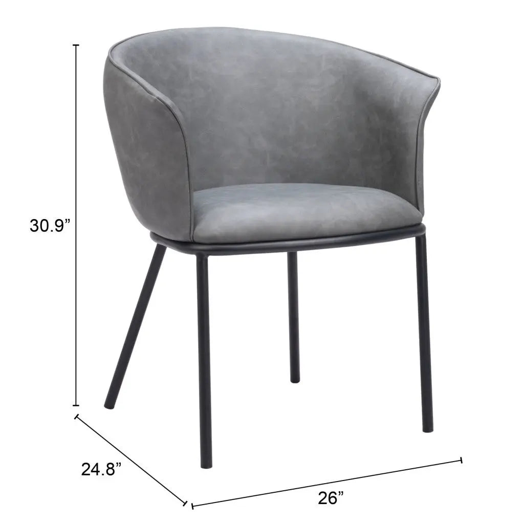 Gray and Black Upholstered Faux Leather Dining Arm Chair - GreatEagleInc