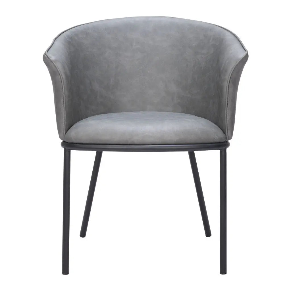 Gray and Black Upholstered Faux Leather Dining Arm Chair - GreatEagleInc