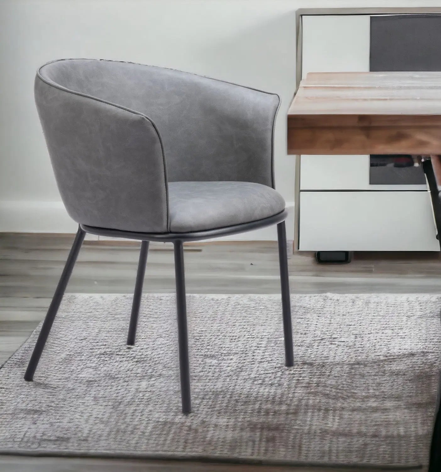 Gray and Black Upholstered Faux Leather Dining Arm Chair - GreatEagleInc