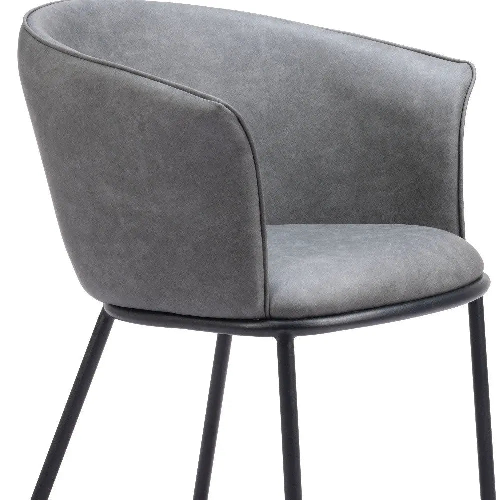 Gray and Black Upholstered Faux Leather Dining Arm Chair - GreatEagleInc