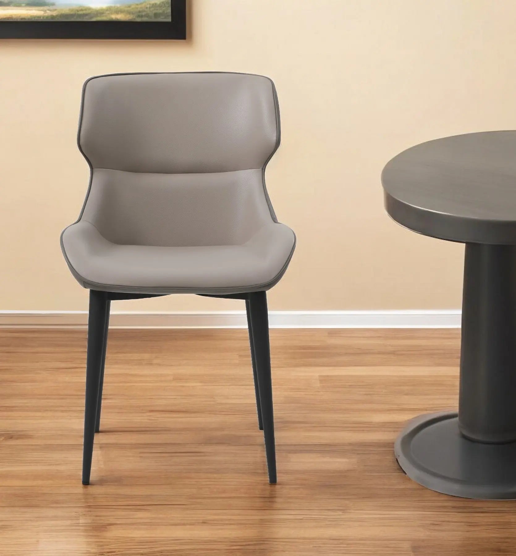 Gray and Black Upholstered Faux Leather Dining Side Chair Homeroots Kitchen & Dining