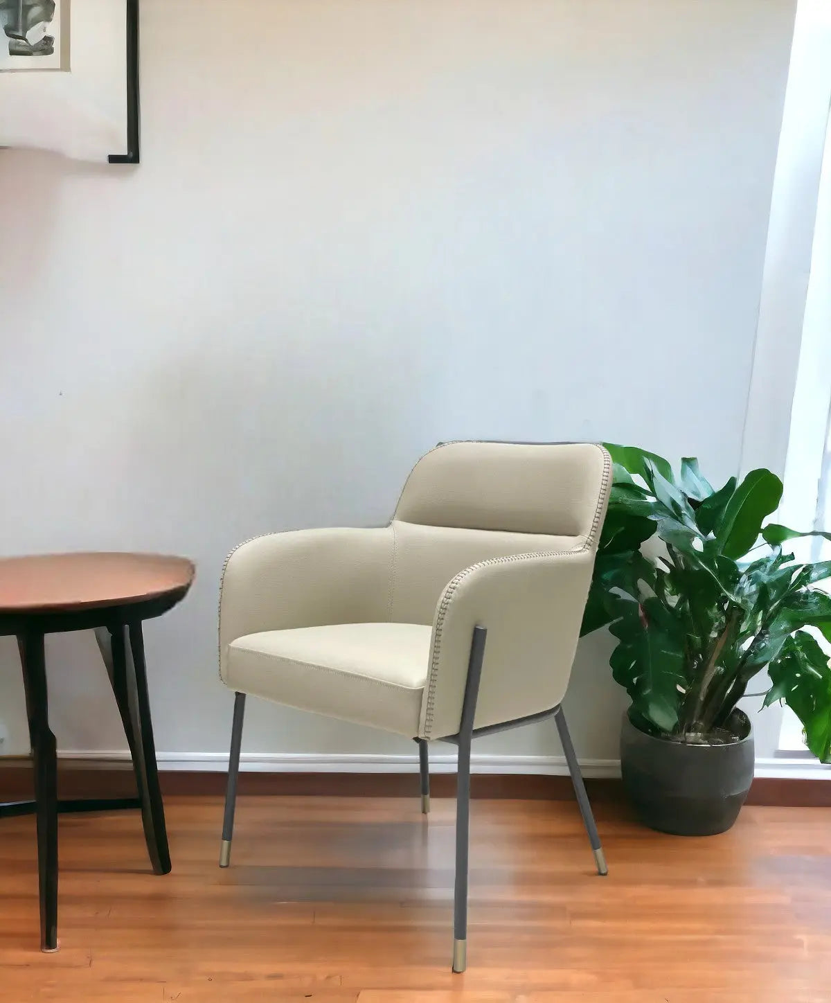 Gray and Black Upholstered Faux Leather Slat Back Dining Arm Chair Homeroots Kitchen & Dining