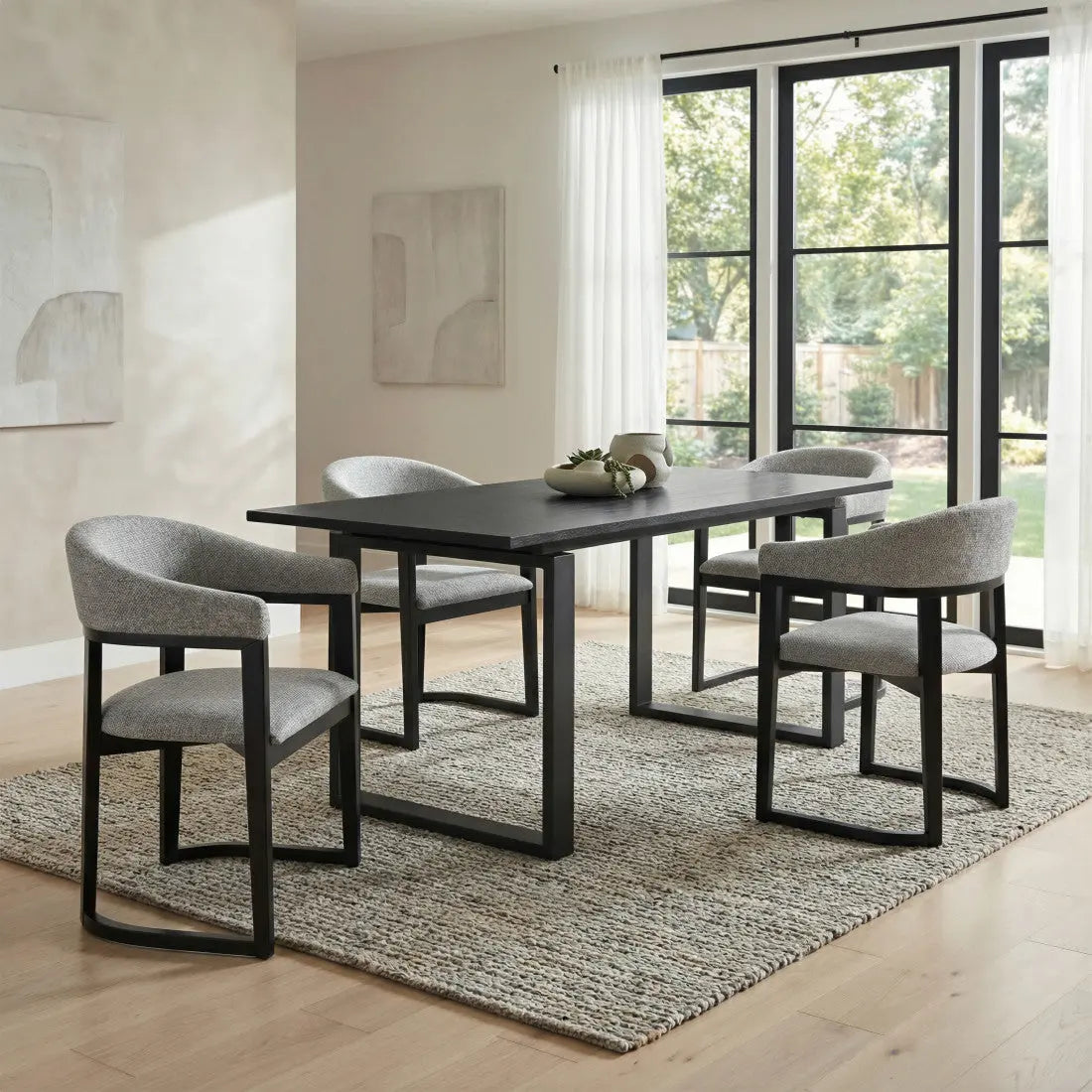 Gray and Black Upholstery Open Back Dining Arm Chair Homeroots Kitchen & Dining