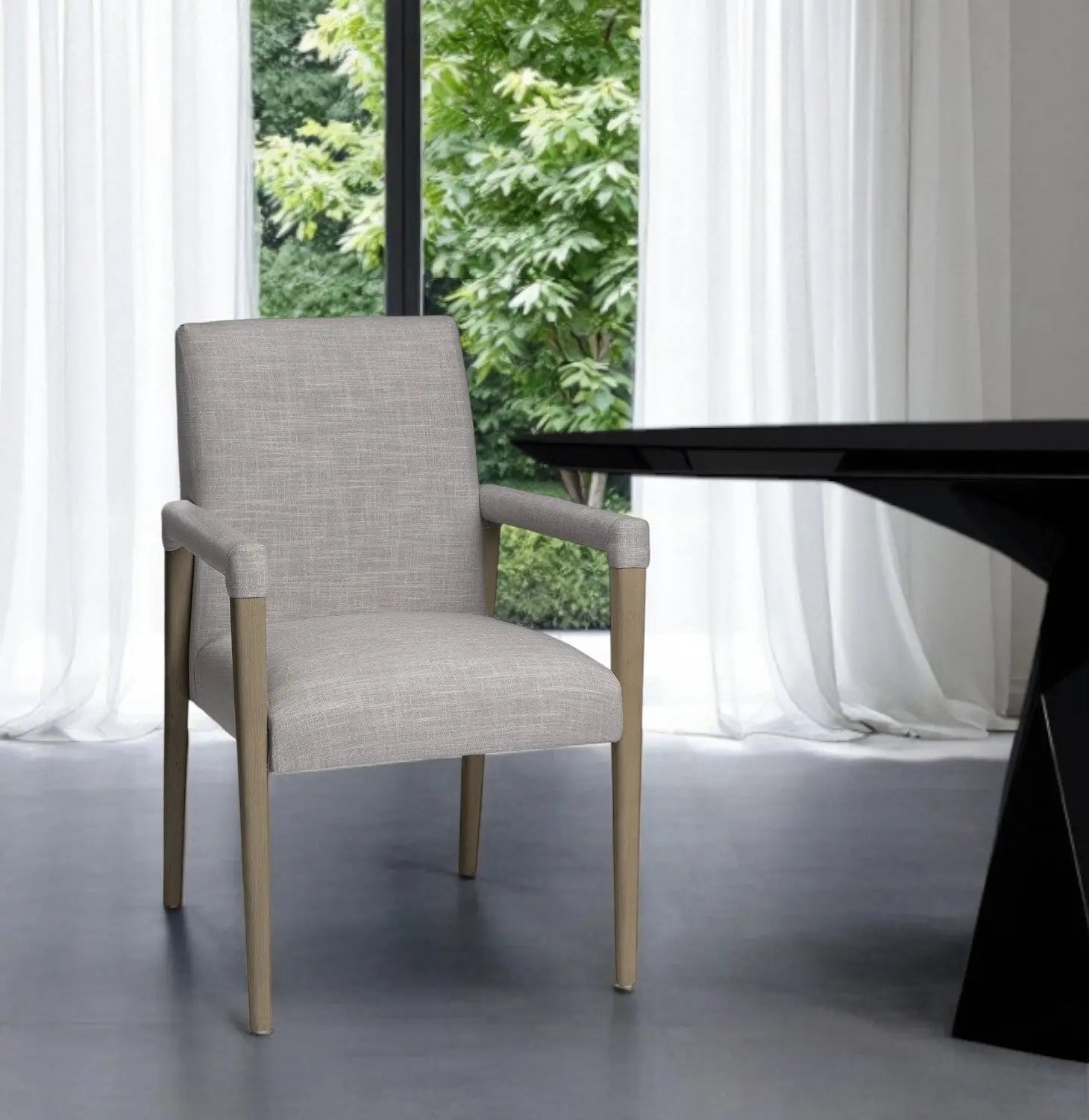 Gray and Brown Upholstered Fabric King Louis Back Dining Arm Chair - GreatEagleInc