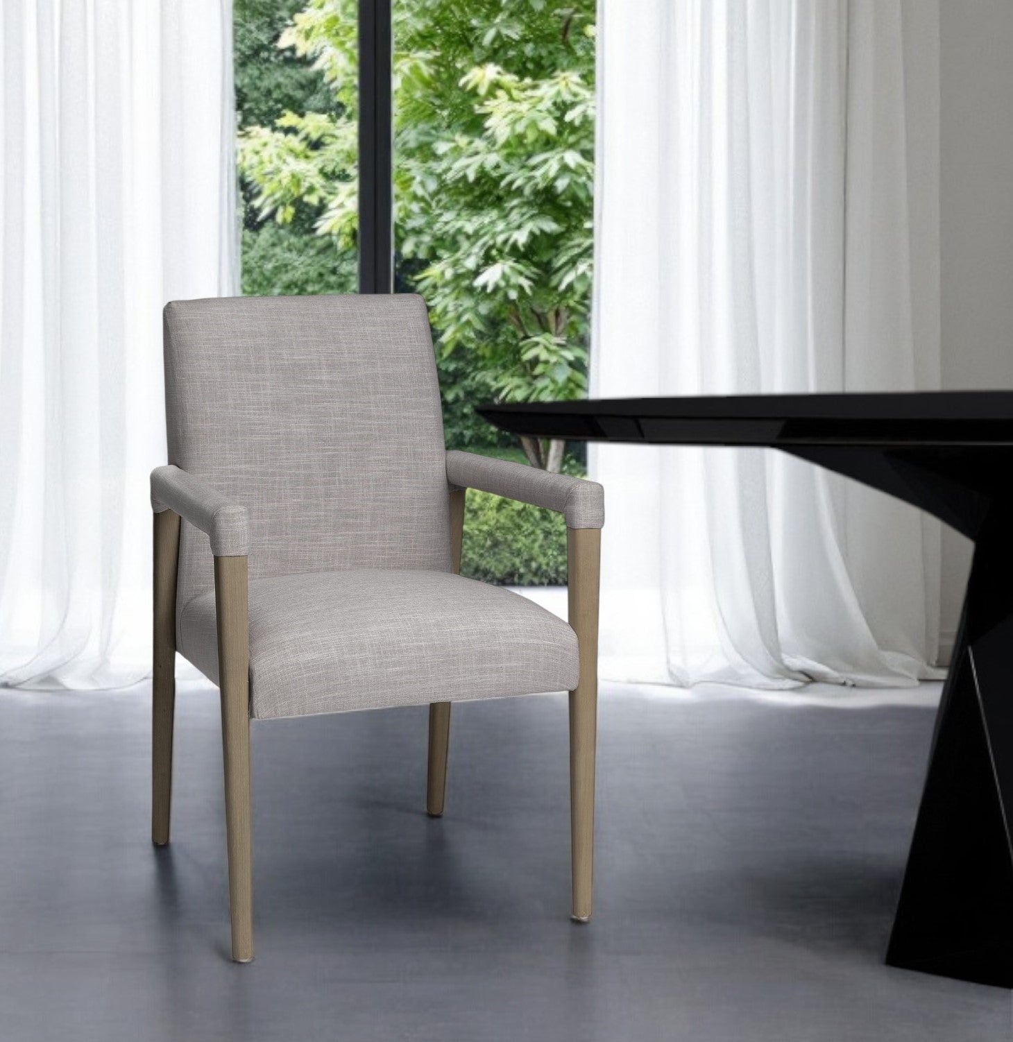 Gray and Brown Upholstered Fabric King Louis Back Dining Arm Chair - GreatEagleInc