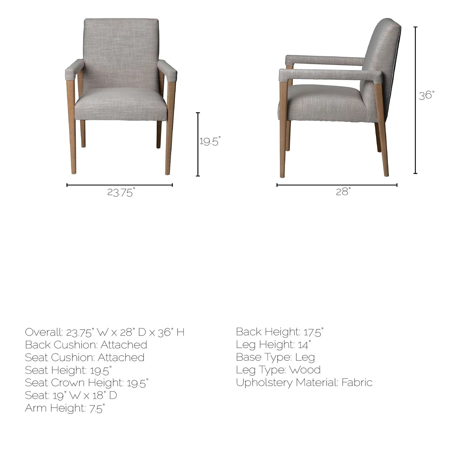 Gray and Brown Upholstered Fabric King Louis Back Dining Arm Chair - GreatEagleInc