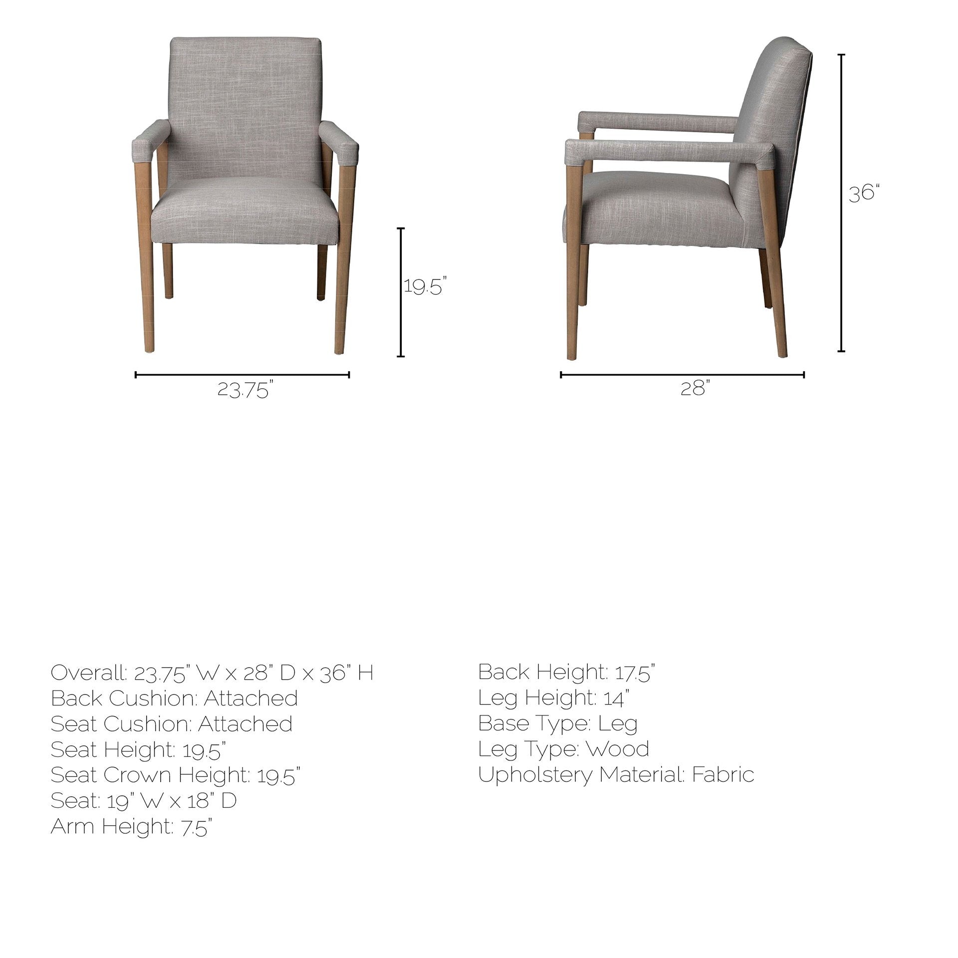 Gray and Brown Upholstered Fabric King Louis Back Dining Arm Chair - GreatEagleInc