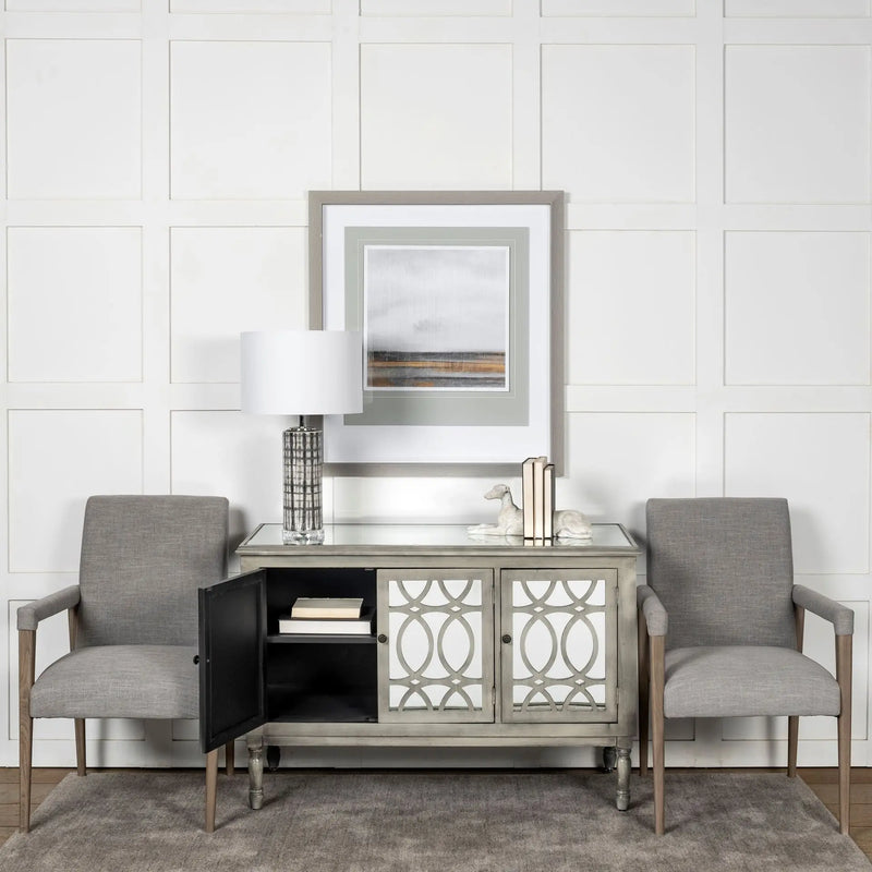 Gray and Brown Upholstered Fabric King Louis Back Dining Arm Chair - GreatEagleInc