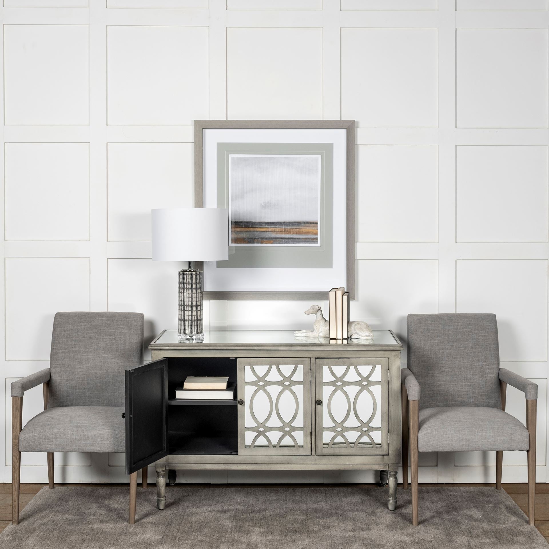 Gray and Brown Upholstered Fabric King Louis Back Dining Arm Chair - GreatEagleInc